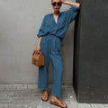 Lapel Long Sleeve Shirt Wide Leg Pants Set Design Sense Temperament Casual Two-Piece Suit
