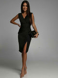 New V-neck sleeveless slit high waisted evening gown for women