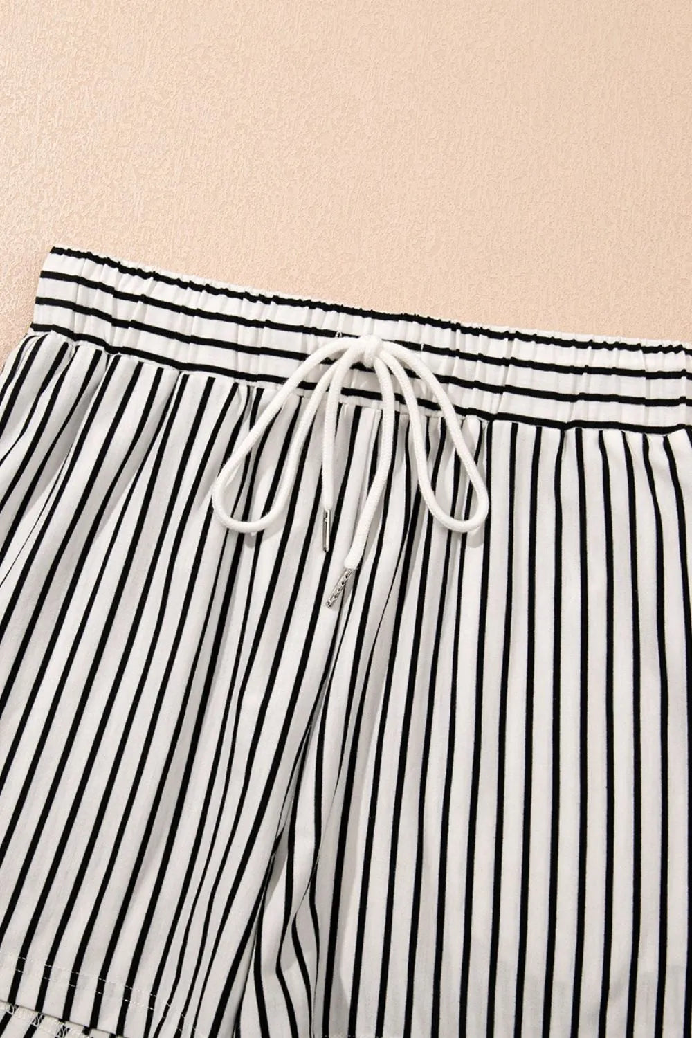 Stripe V Neck Tee and Casual Shorts Set.