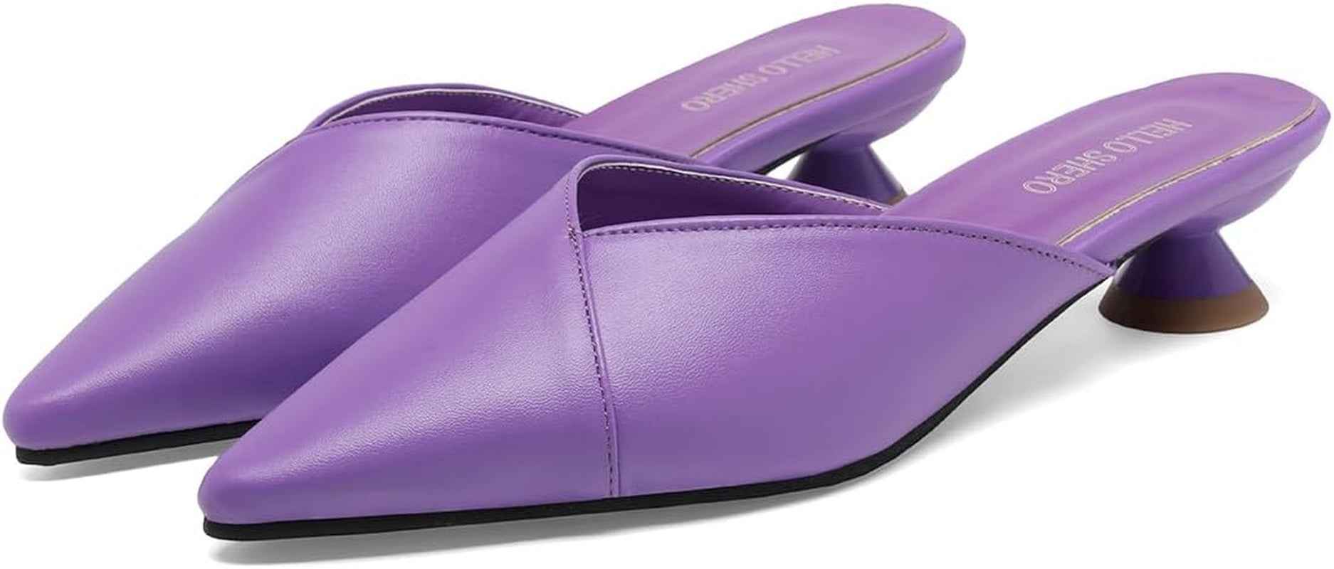 Hello Shero Comfortable Low Heel Mules Closed Pointed Toe Slip on Pumps Soft Synthetic Leather Dress Shoes Casual Daily Wear