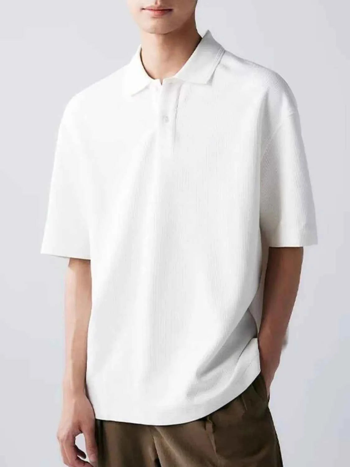 Men's Full Size Button Detail Short Sleeve Polo Plus Size