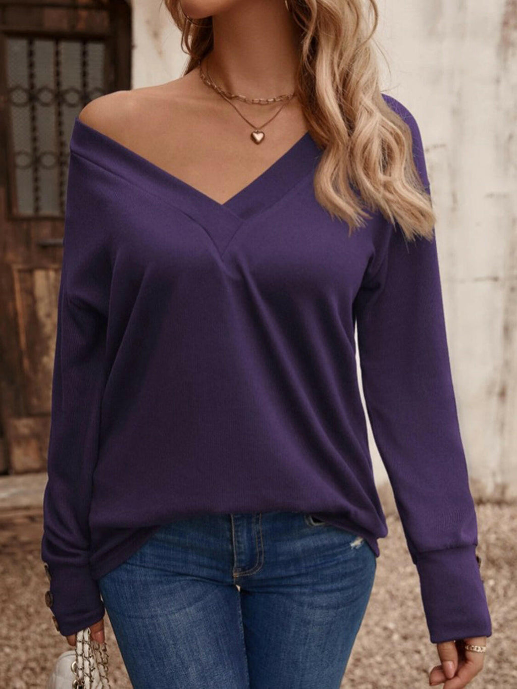 V-Neck Long Sleeve Top.