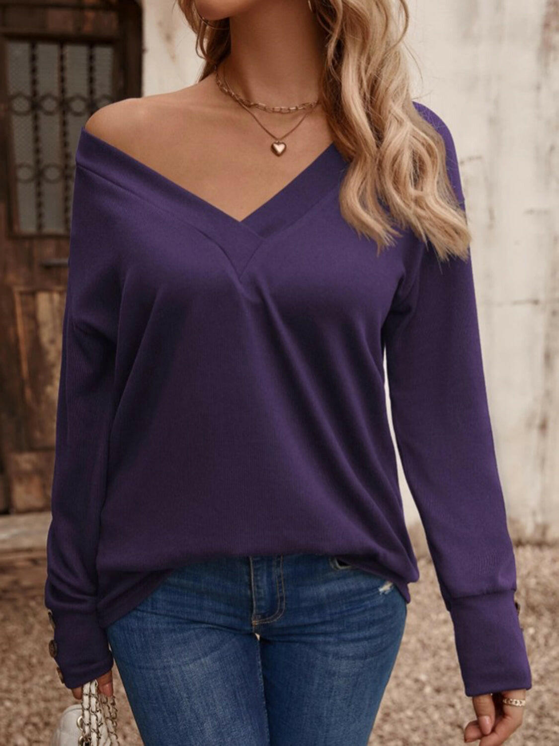 V-Neck Long Sleeve Top.