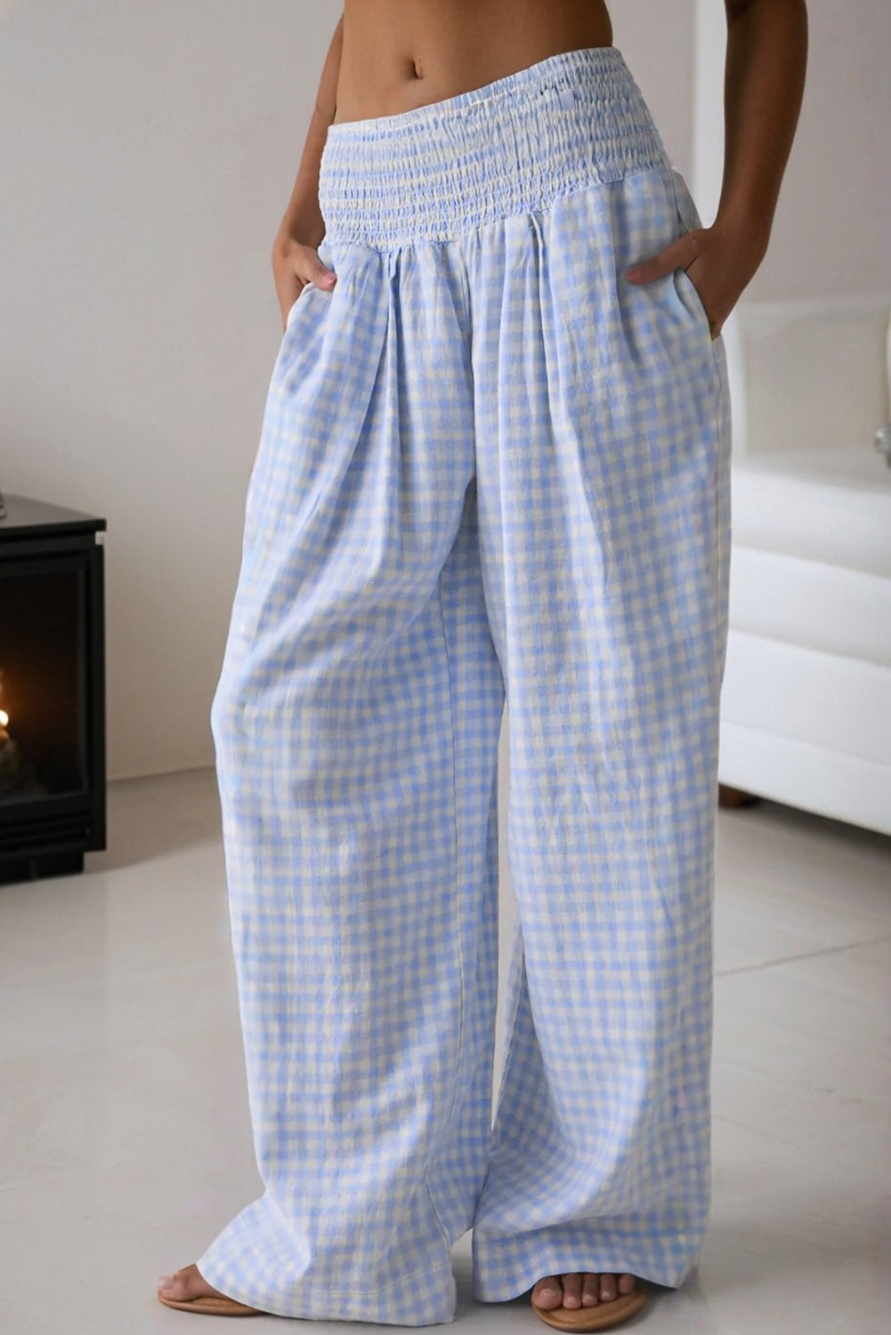 Myosotis Plaid Print Smocked High Waist Womens Loose Pants Dear-Lover Dropshipping