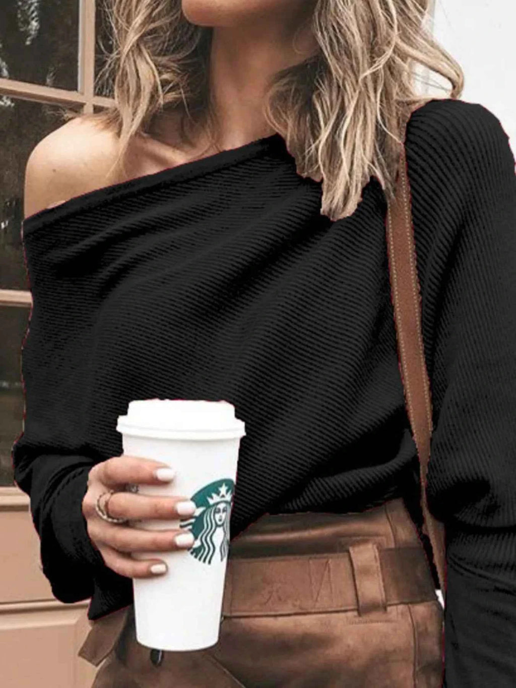 Full Size One-Shoulder Ribbed Sweater Plus Size.