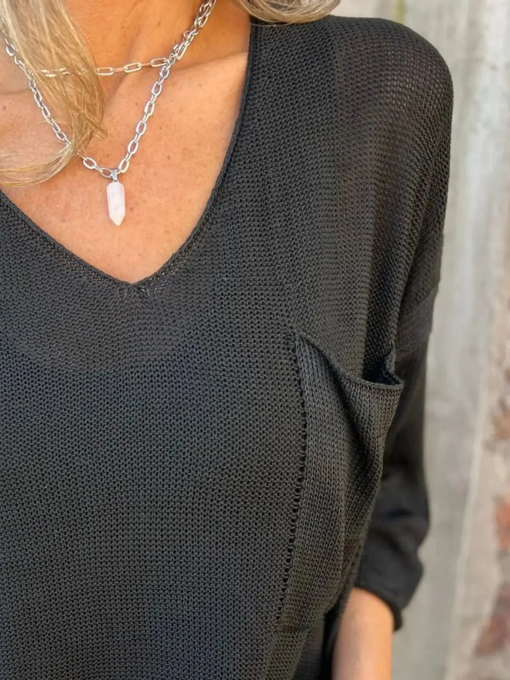 Full Size Casual V-Neck Knit Sweater Plus Size.