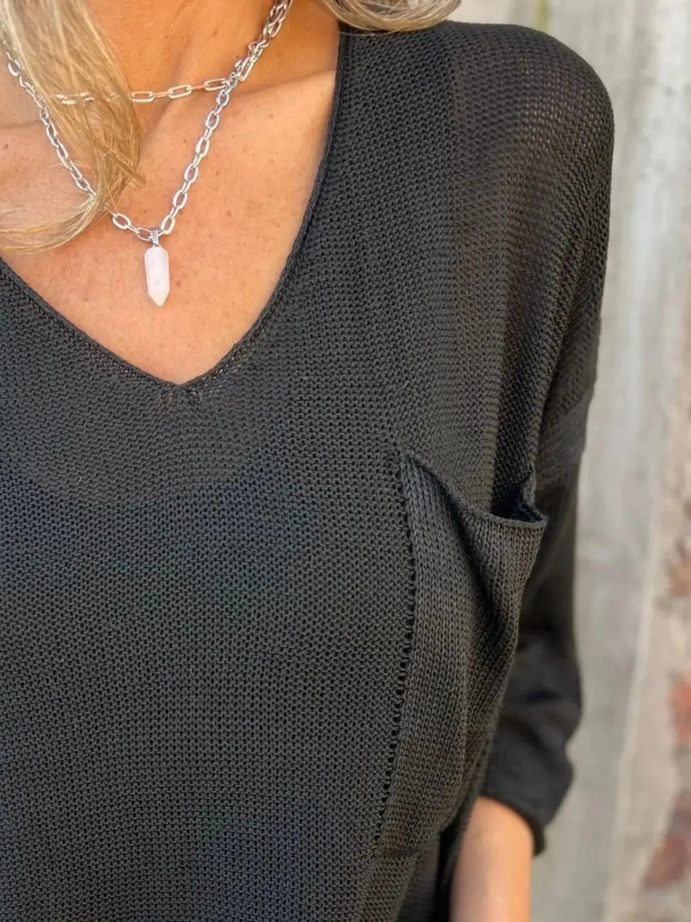 Full Size Casual V-Neck Knit Sweater Plus Size.