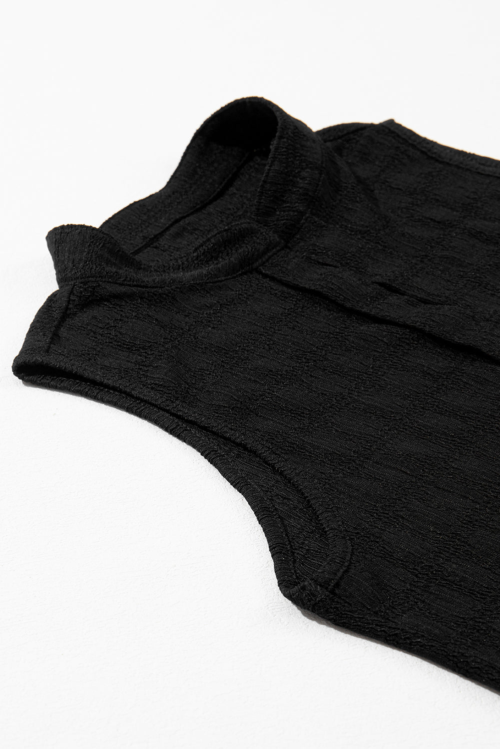 Black Lattice Textured Split Neck Tank Top Dear-Lover Dropshipping