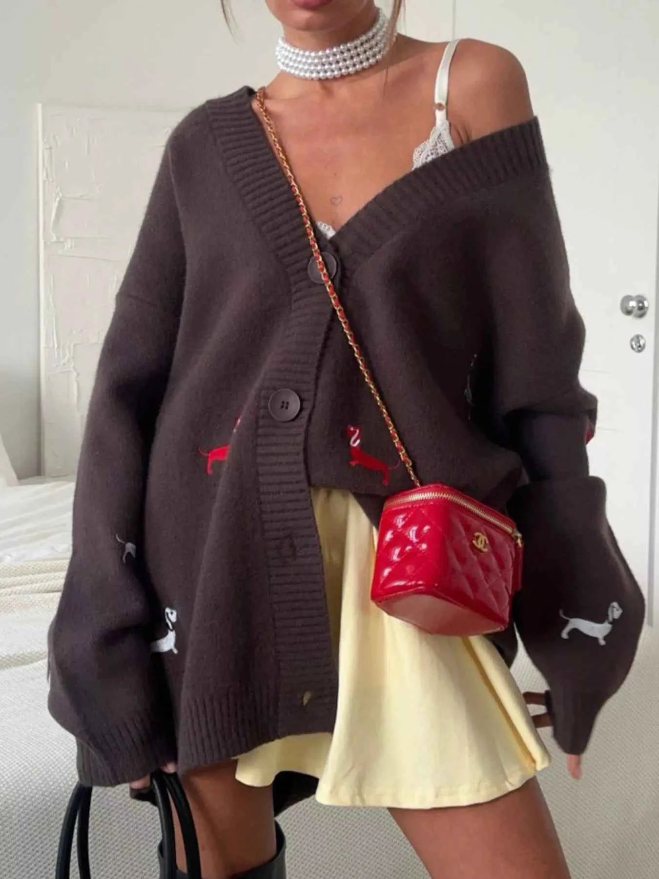 Embroidered Button Up Cardigan