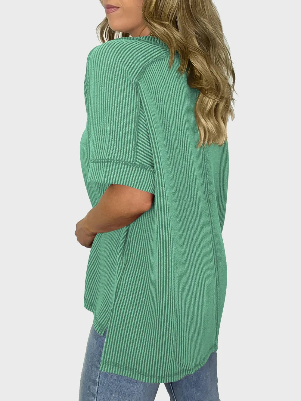 Lovelet Texture V-Neck Half Sleeve T-Shirt.