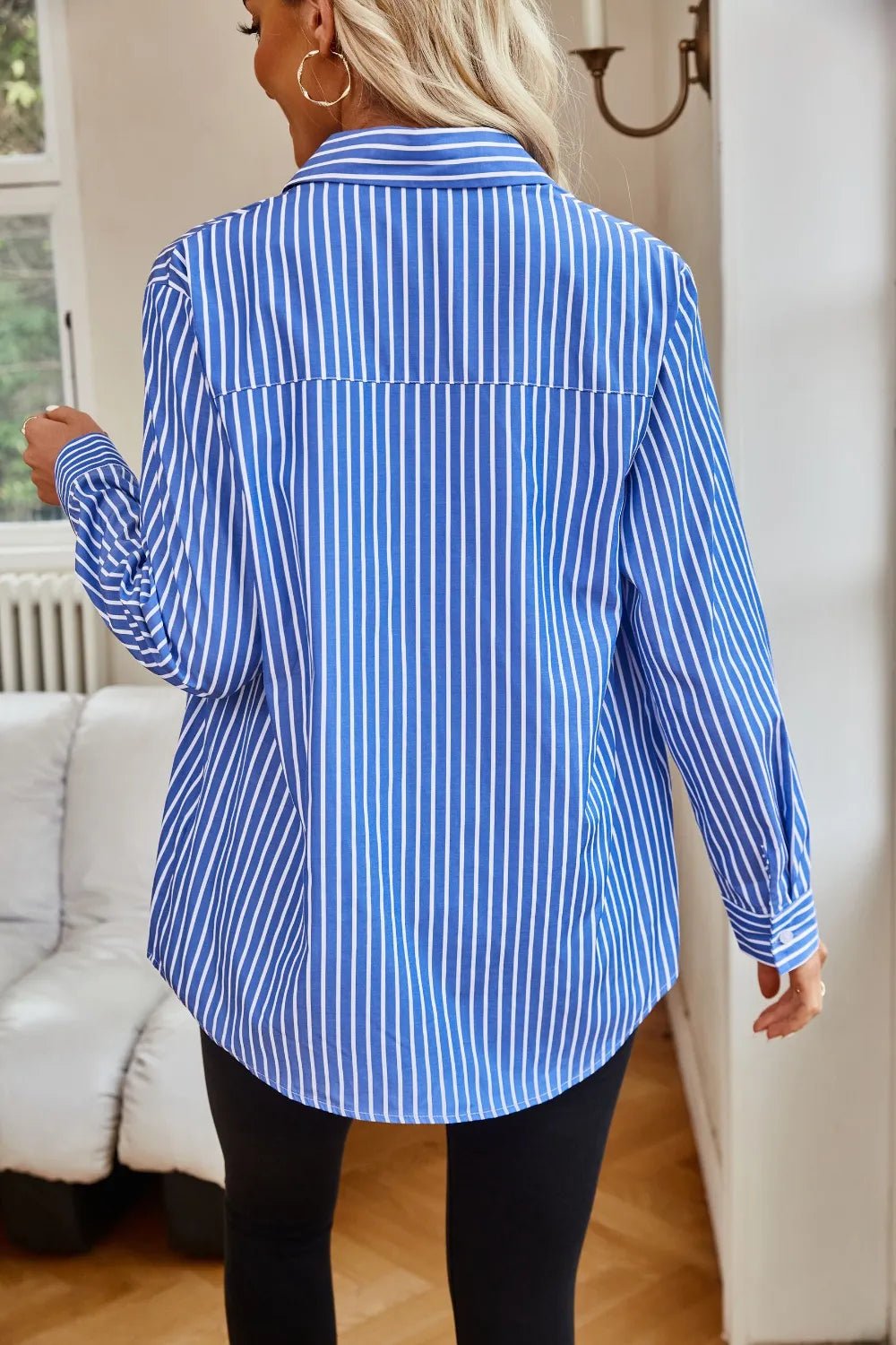 Lovelet Striped Button Up Long Sleeve Shirt.