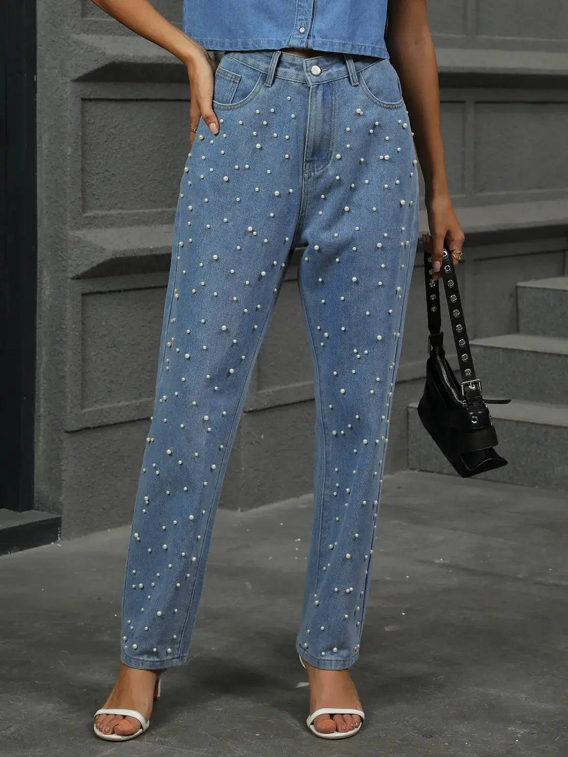 Pearl Detail Jeans with Pockets.