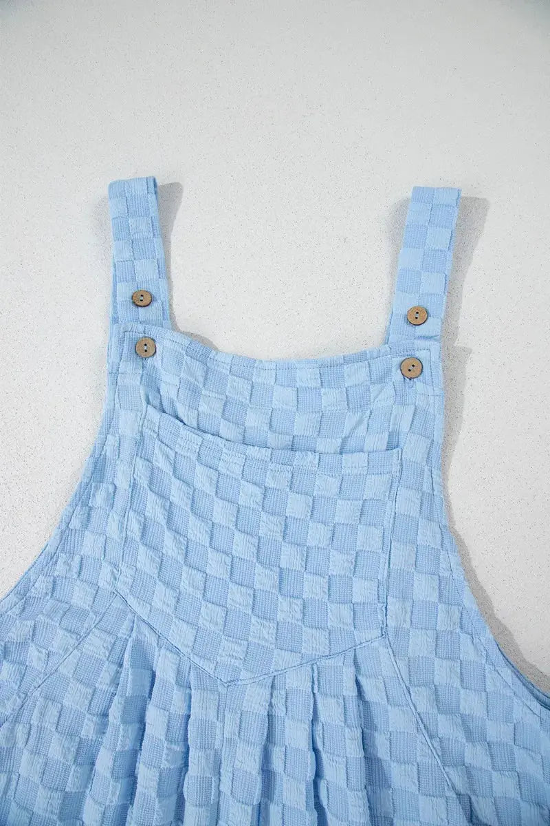 Checkered Pocketed Wide Leg Overalls.