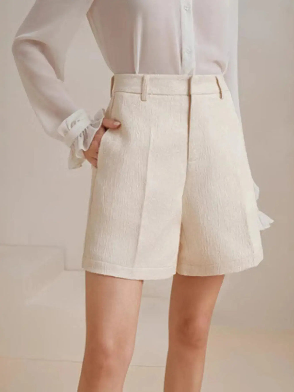 High-Waist Textured Shorts.