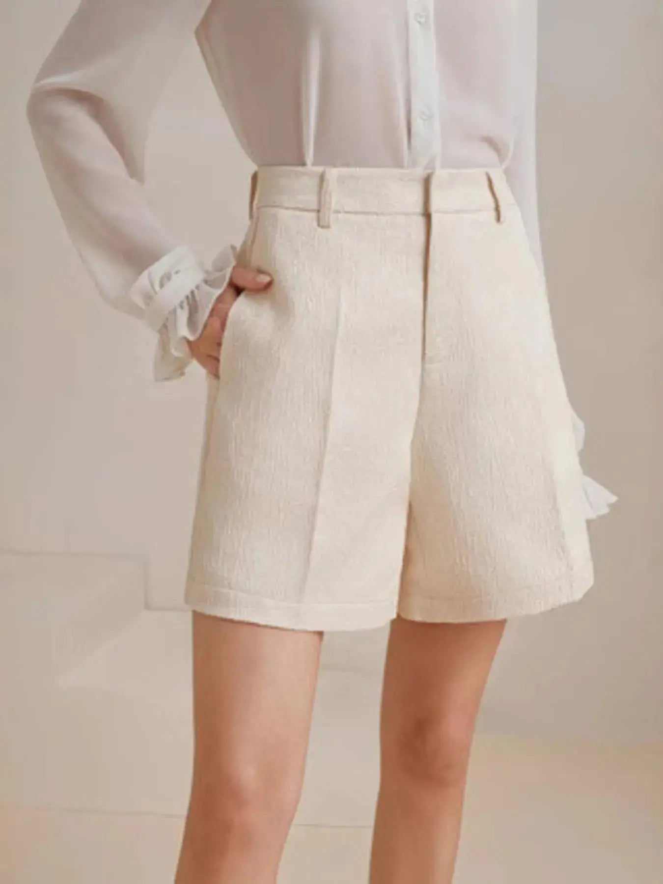 High-Waist Textured Shorts.