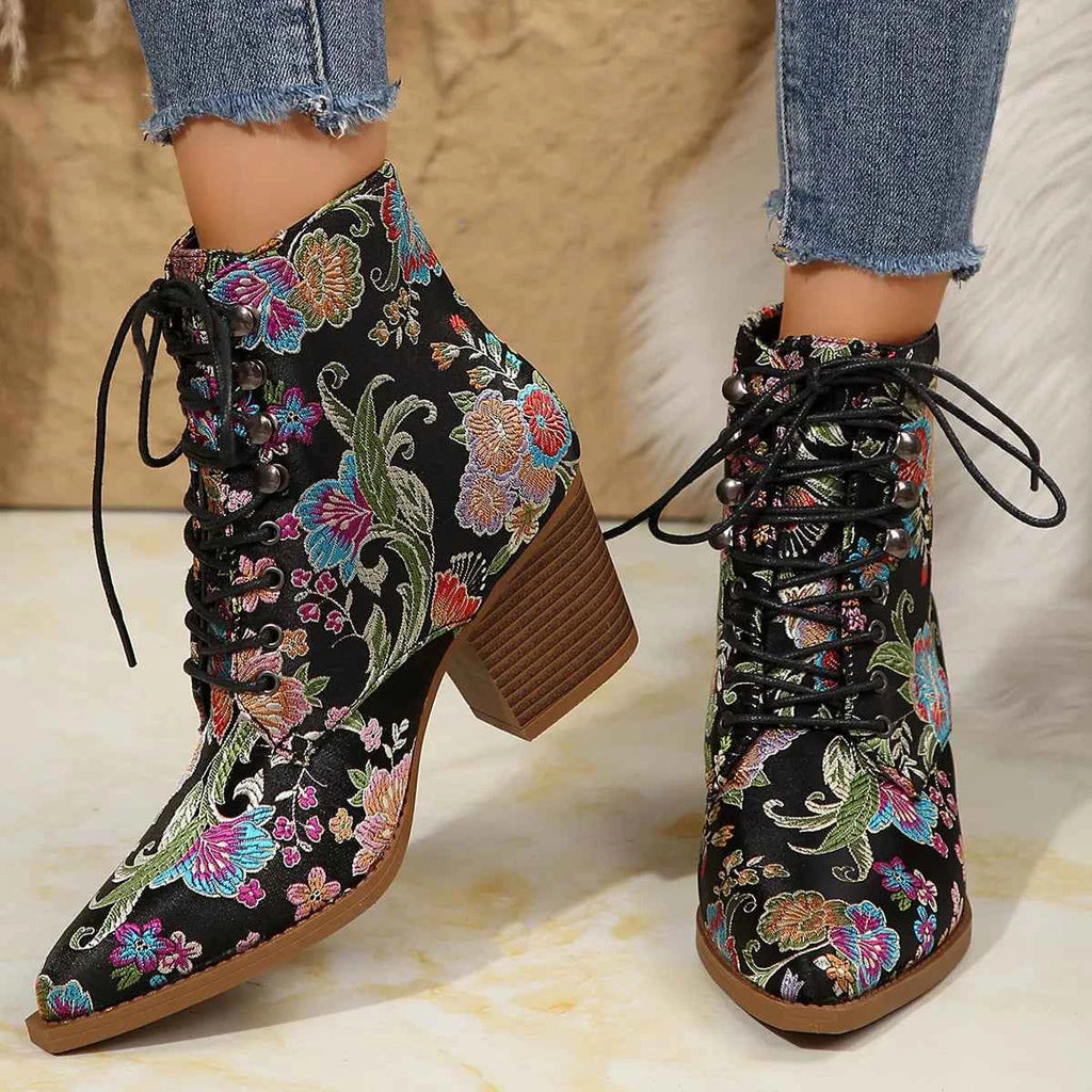 Point Toe Block Heels Boots