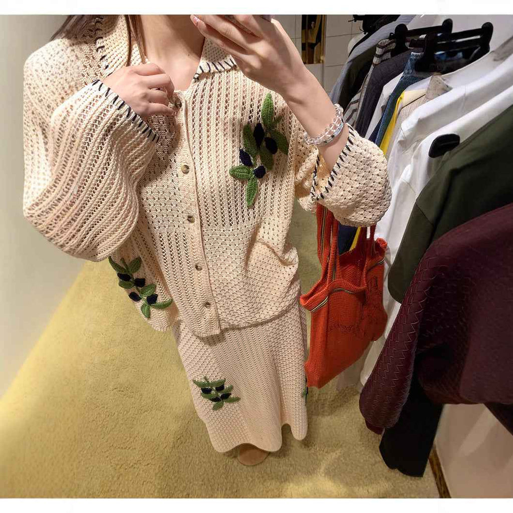 Chic Vacation Style Embroidered Crochet Cardigan + Fine Cotton Skirt