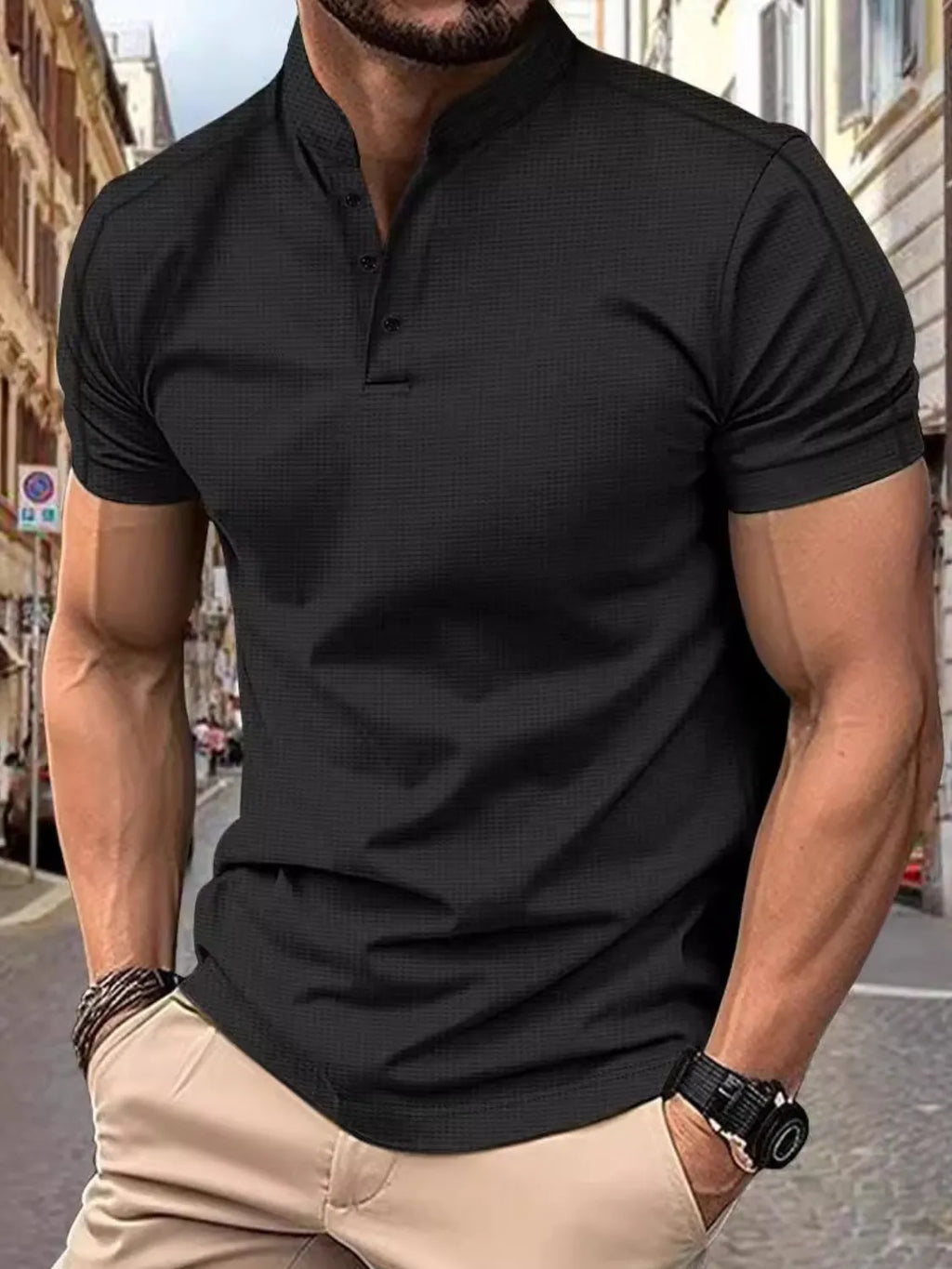 Men's Full Size Button Detail Short Sleeve Polo Plus Size.