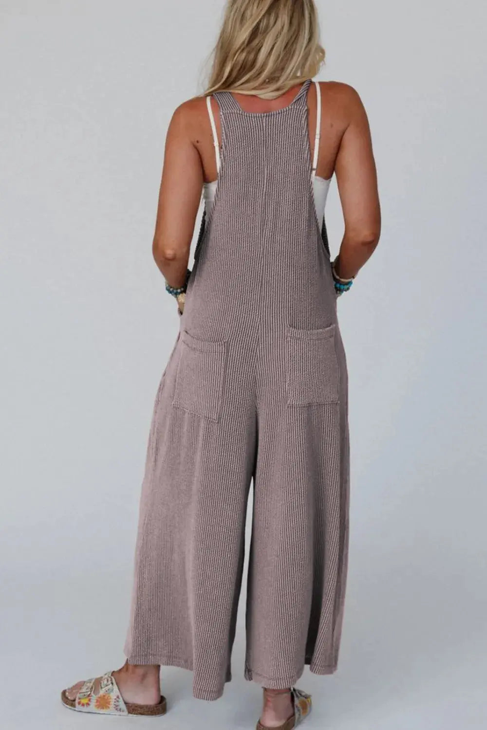 Corded Adjustable Straps Wide Leg Loose Overalls.