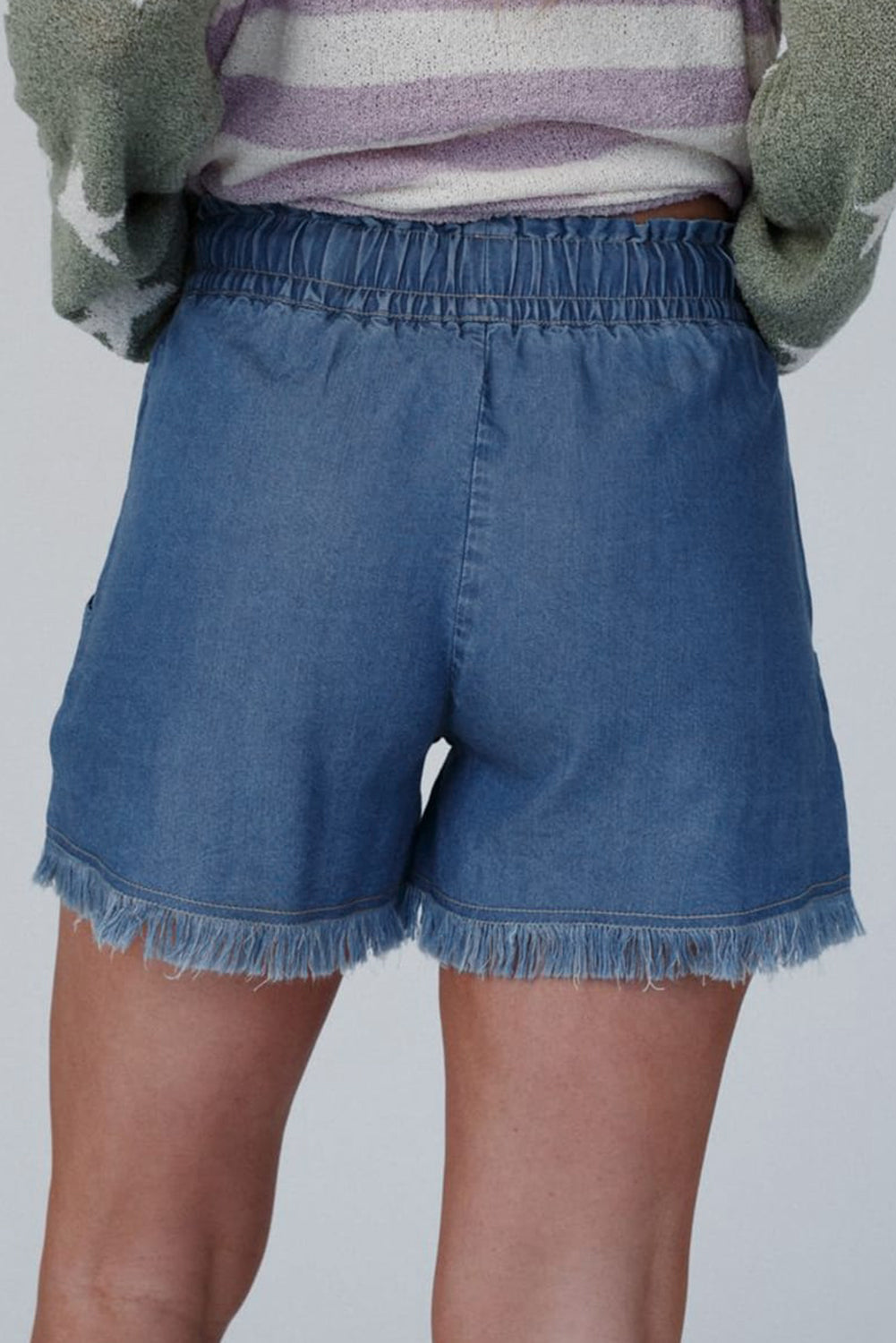 Ashleigh Blue Raw Hem Drawstring Elastic Waistband Denim Shorts with Pockets Dear-Lover Dropshipping