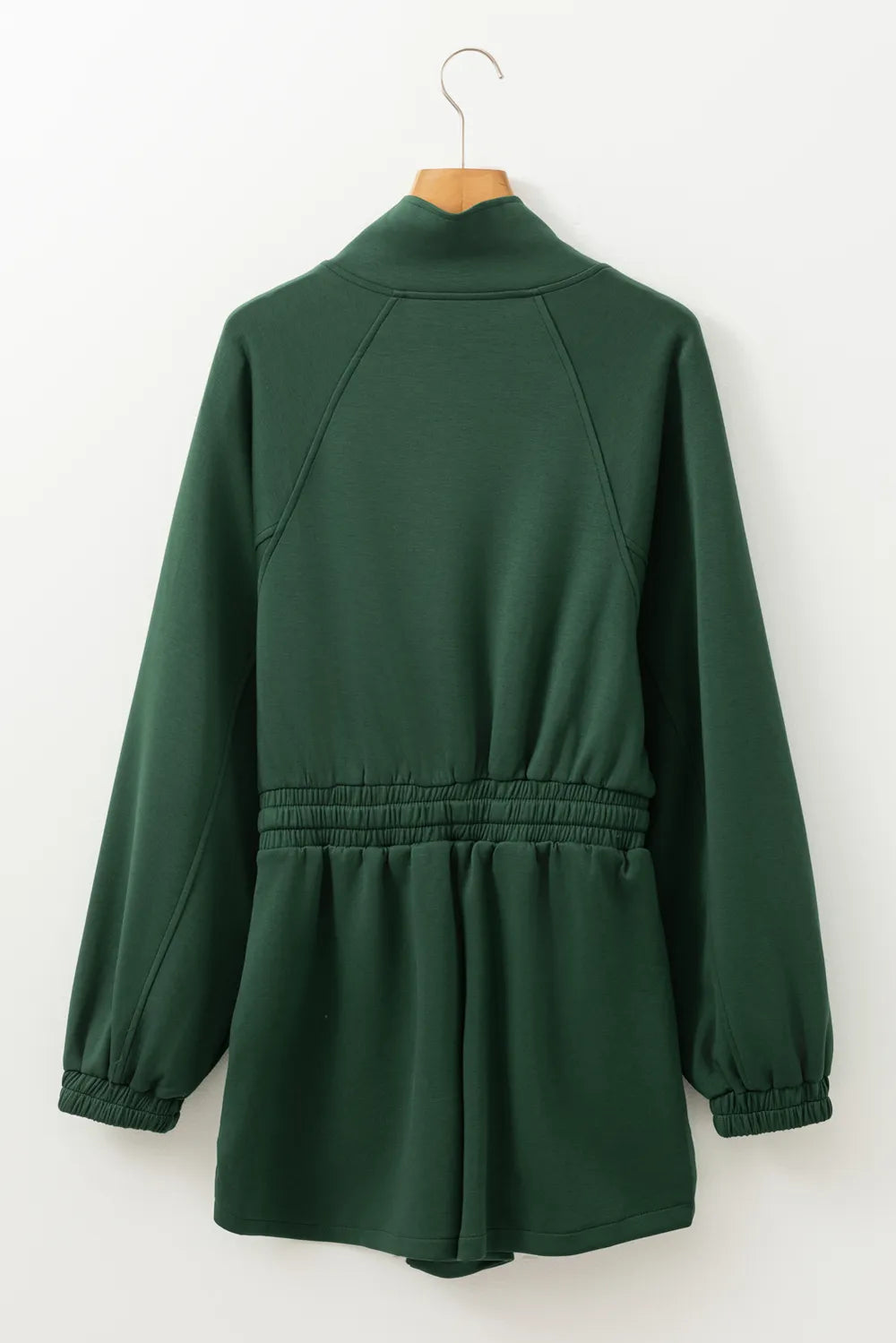 Drawstring Half Zip Long Sleeve Romper.