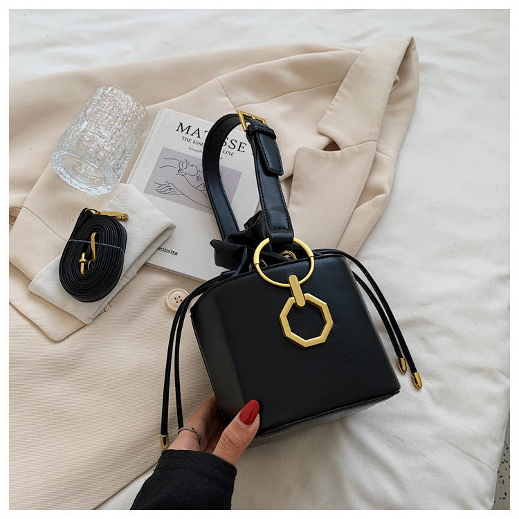 Small Drawstring Bucket Bag with Crossbody Strap
