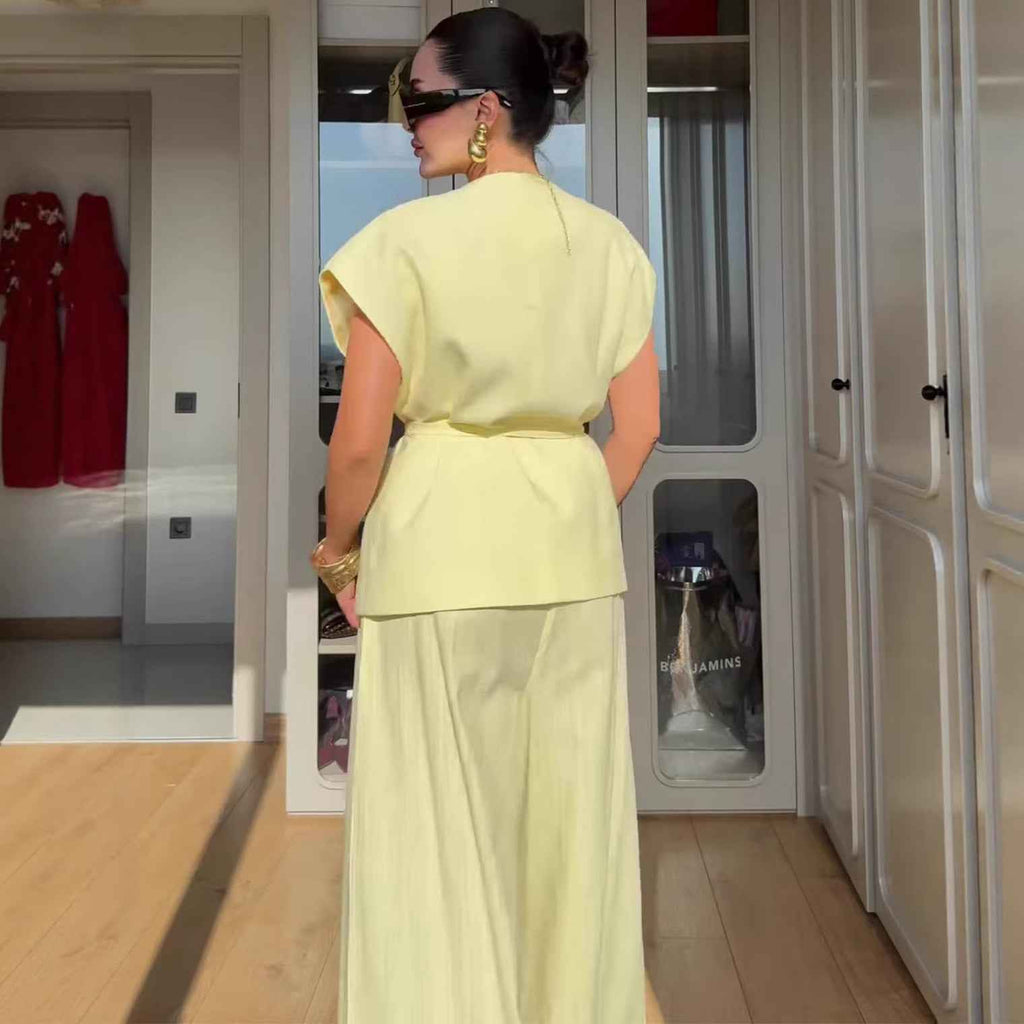 V-neck Set Fashion Sexy New Design Summer Casual Short Sleeve Long Pants