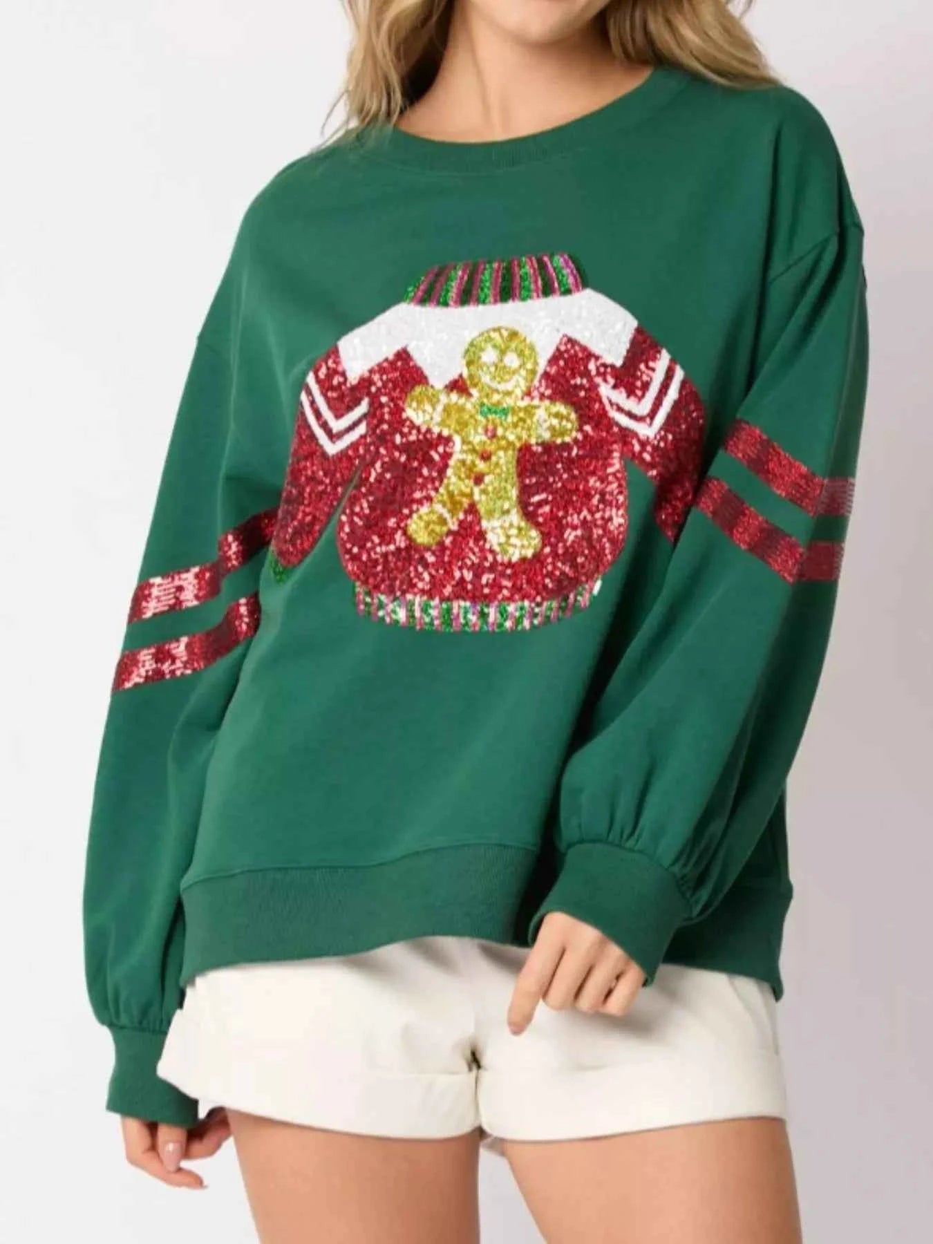 Christmas Sequin Santa Hat Holiday Sweatshirt