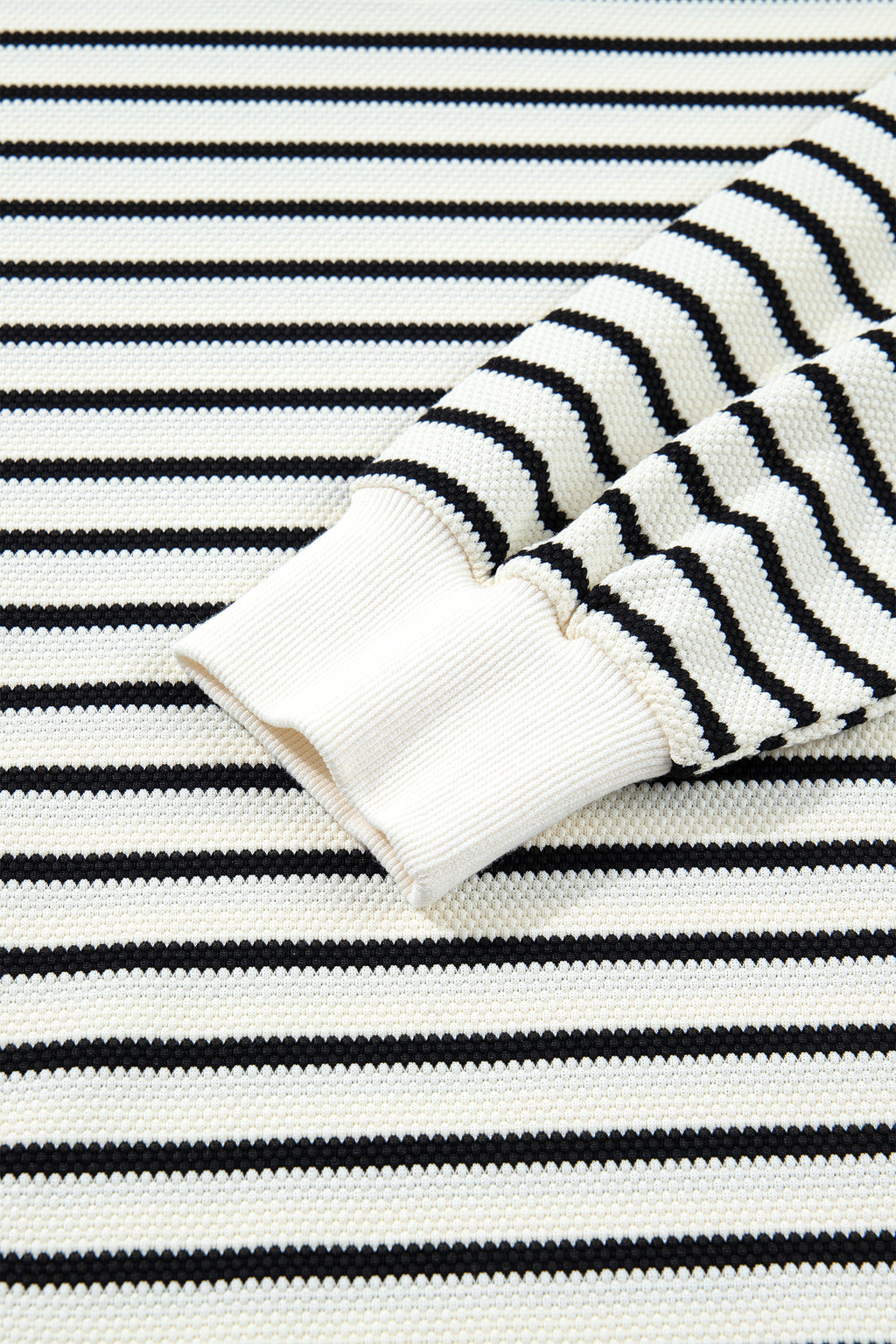 White Stripe Ruffle Trim Drop Shoulder Top Drawstring Loose Pant Set