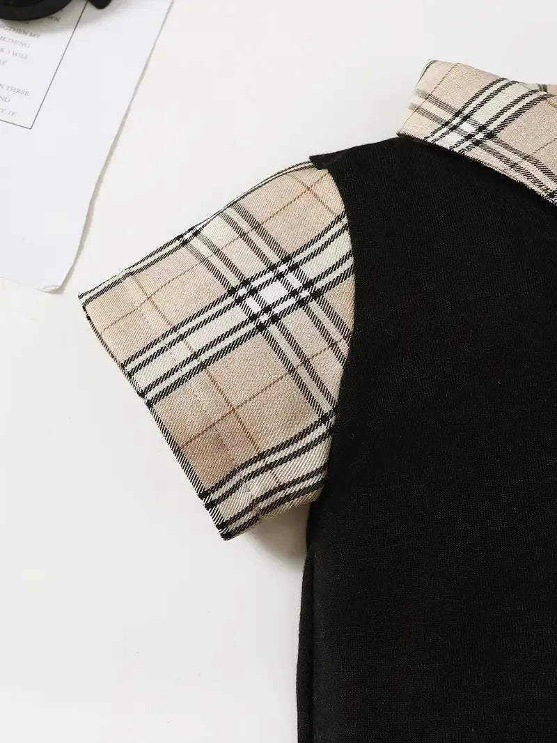 Children's Hat and Plaid Short Sleeve One-Piece Romper.