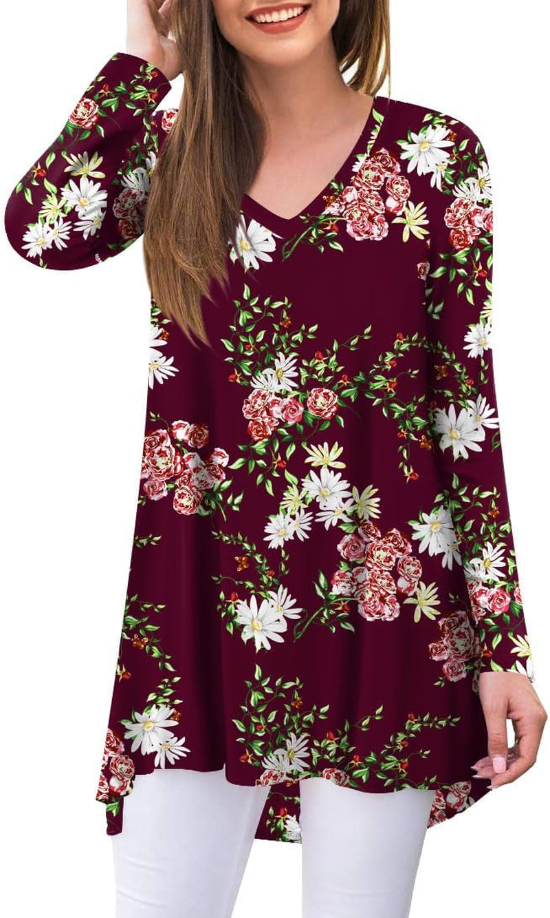 POPYOUNG Women'S Long Sleeve Tunic Tops Fall Shirts to Wear with Leggings Loose Fit Dressy V-Neck Blouse M-5XL