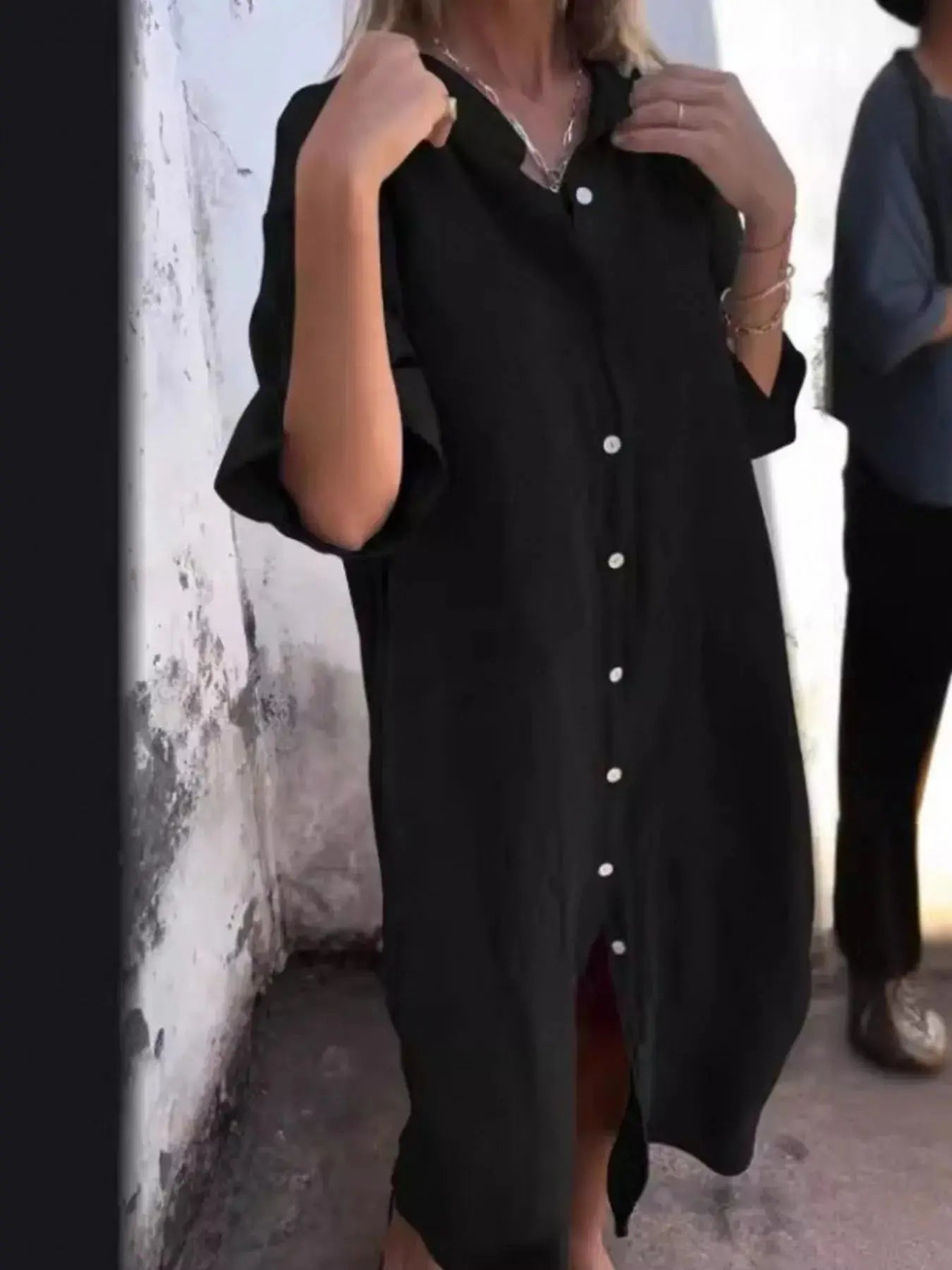 Full Size Casual Linen Button-Down Shirt Dress Plus Size.