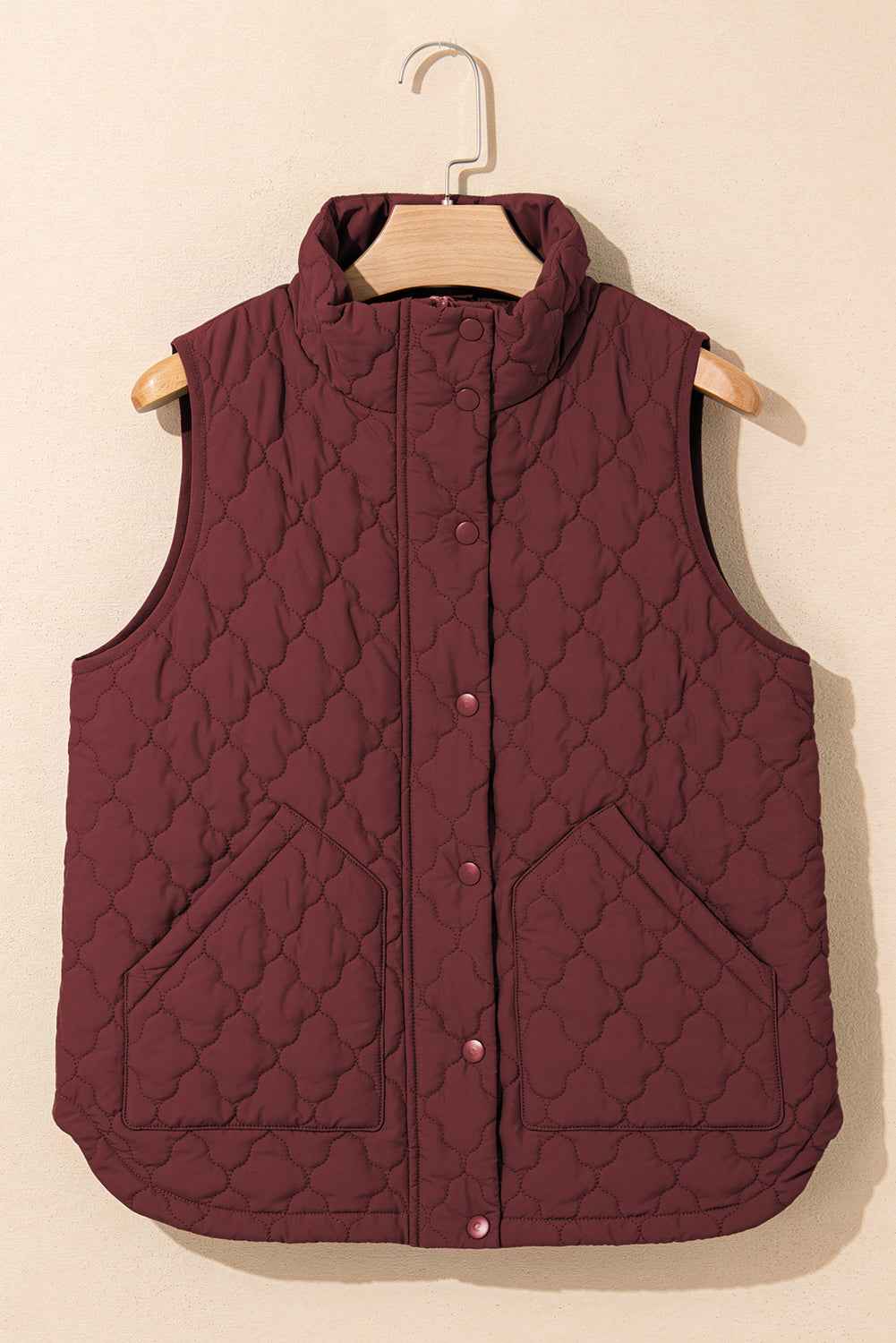 Wild Ginger Flower Shape Quilted Snap Button Zip Up Winter Vest