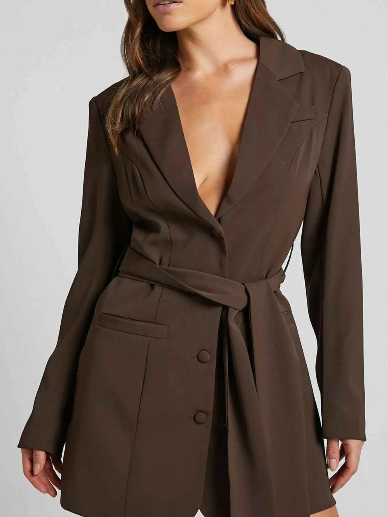 Lapel Collar Tie Waist Blazer