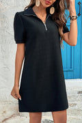 Black Textured Zipped Collar Shift Polo T Shirt Dress Dear-Lover Dropshipping