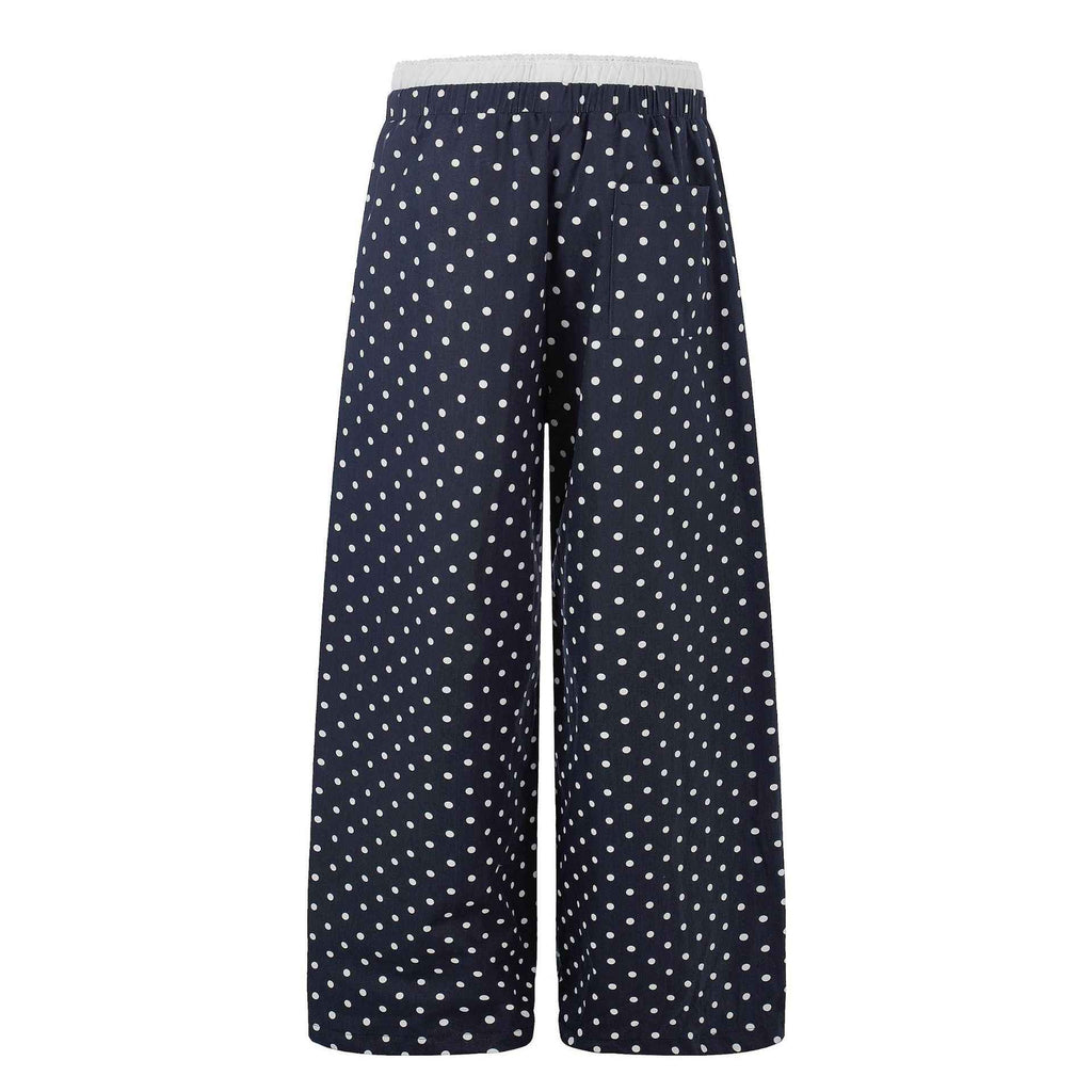 Waist Polka Dot Wide-leg Sweatpants,  Loose Fit Long Pants