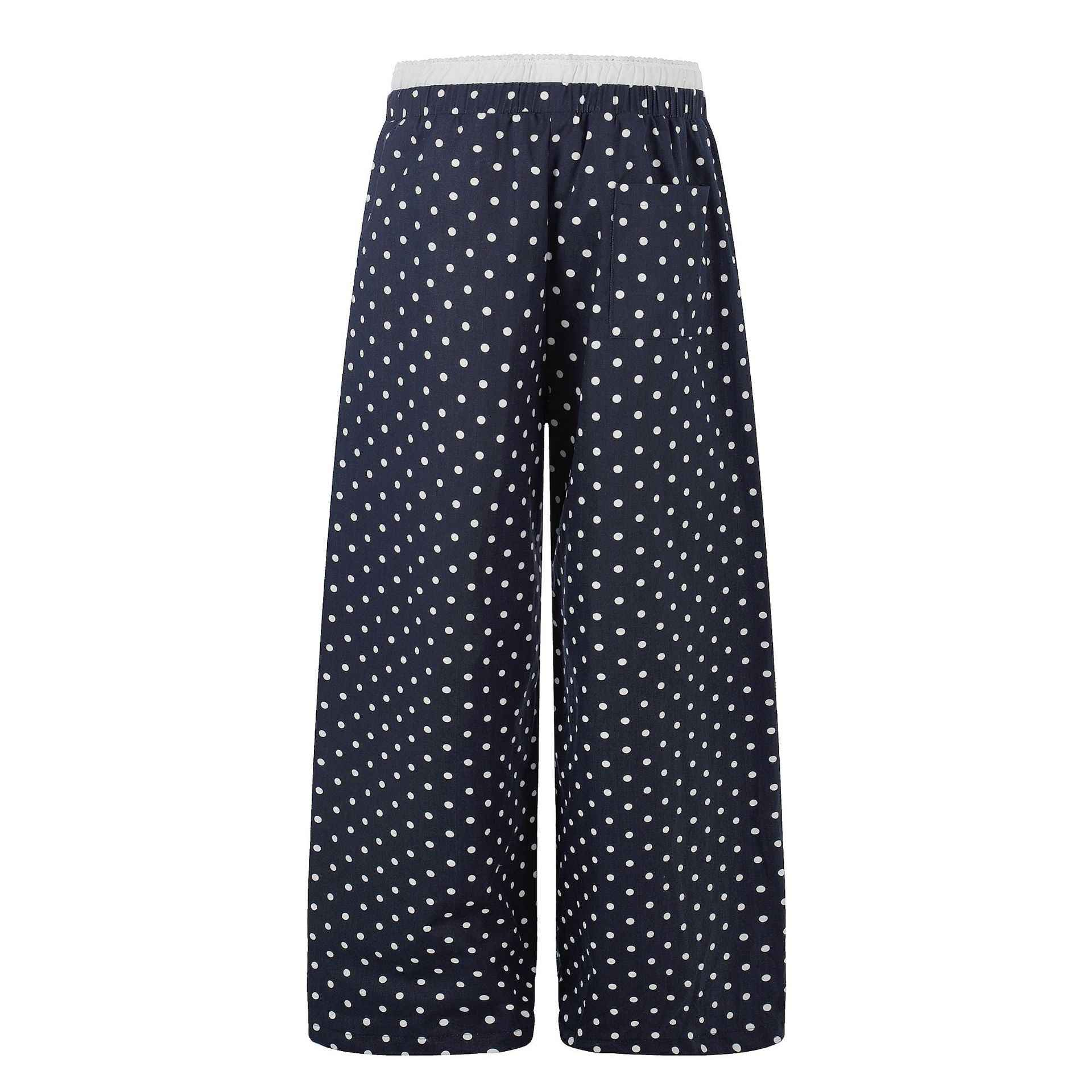 Waist Polka Dot Wide-leg Sweatpants,  Loose Fit Long Pants