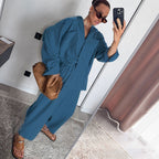 Lapel Long Sleeve Shirt Wide Leg Pants Set Design Sense Temperament Casual Two-Piece Suit
