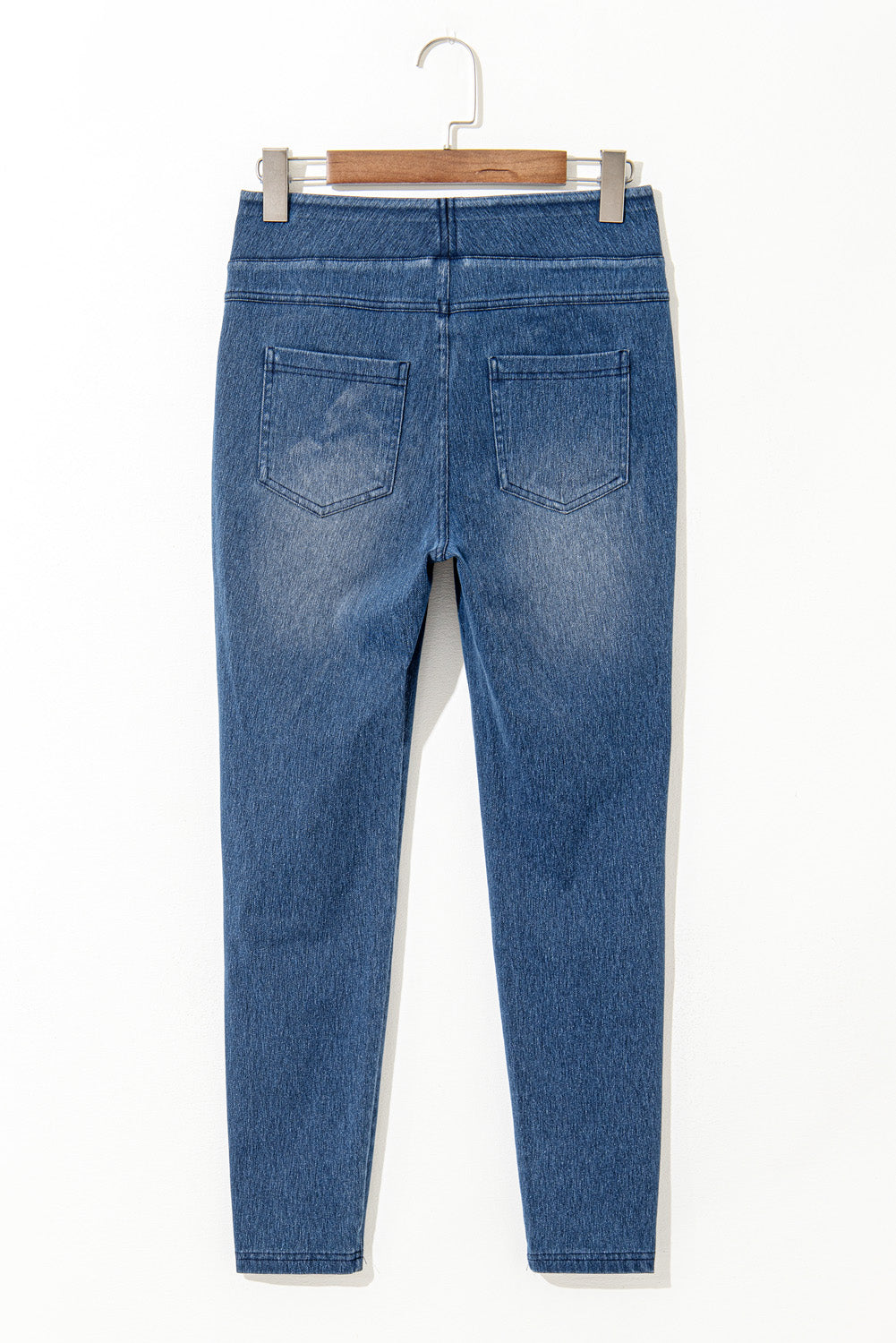 Navy Blue Skinny Elastic Waist Ankle Length Mid Waist Jeggings with Pockets Dear-Lover Dropshipping