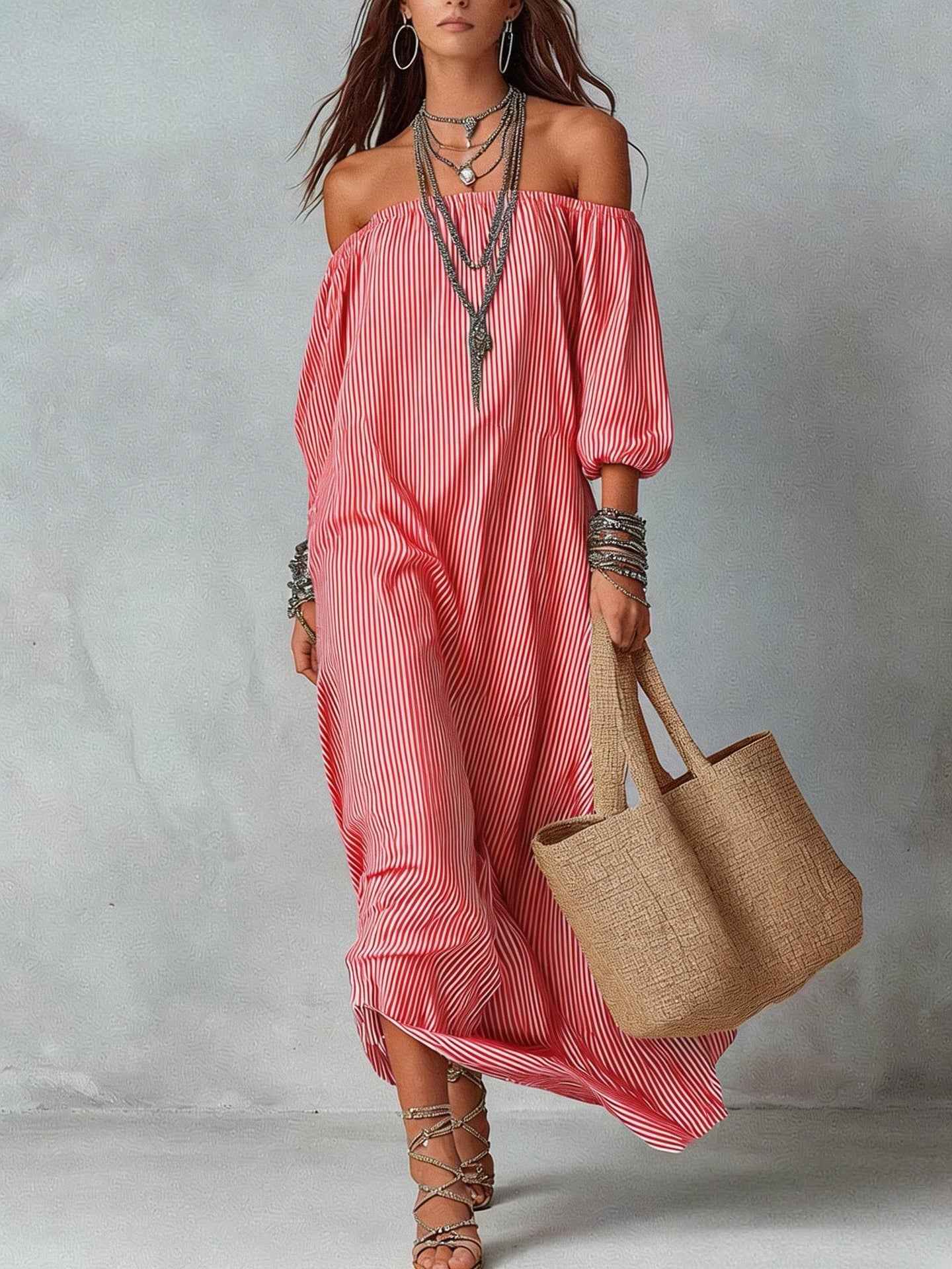 New SpringSummer Elegant Striped Loose-Fit Chic Holiday Dress For Women