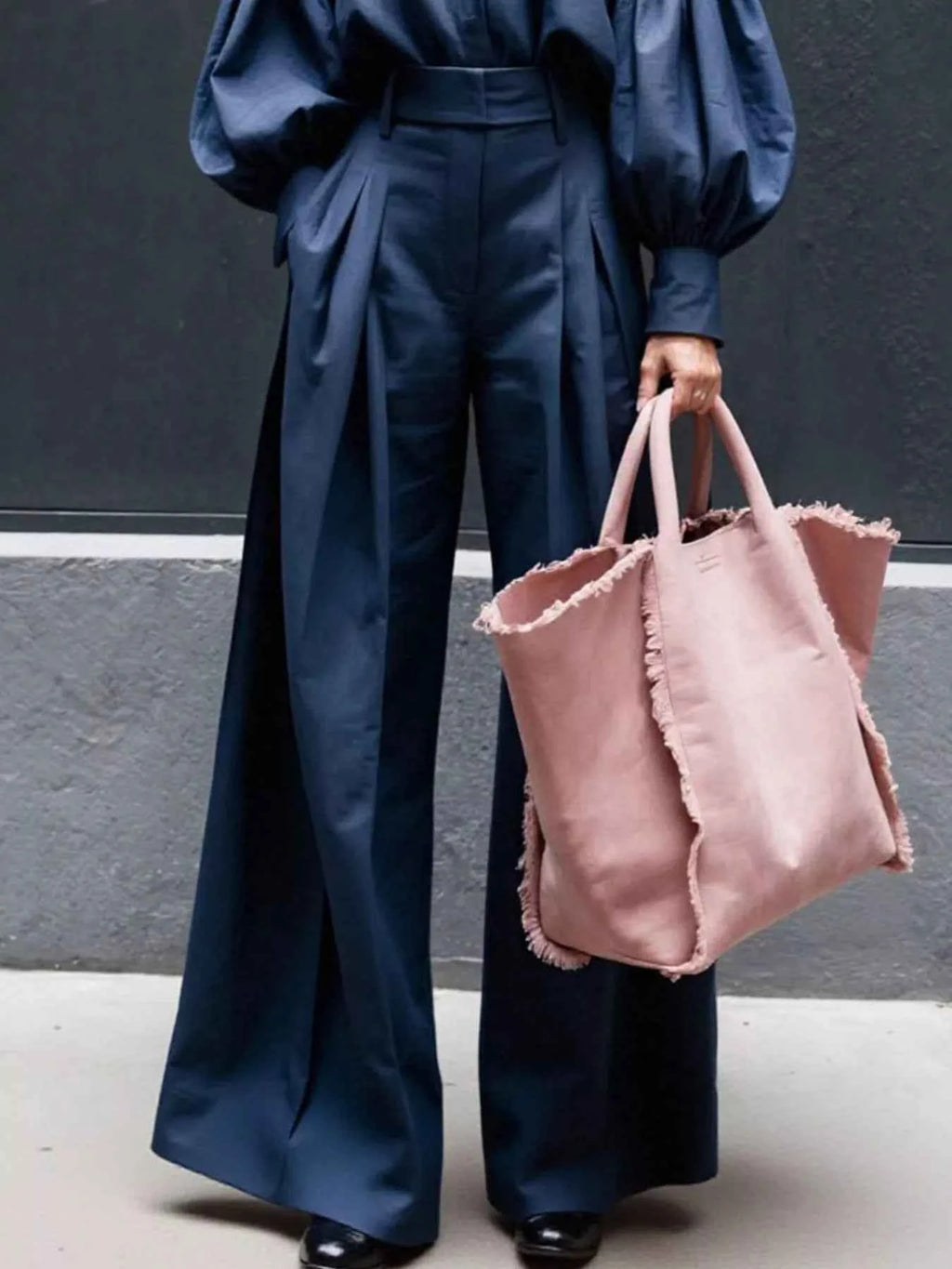 Lantern Sleeve Shirt and Wide Leg Pants Set