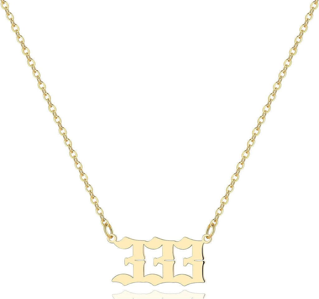 Angel Number Necklace for Women, 18K Gold Plated 000 111 222 333 444 555 666 777 888 999 Necklace Numerology Jewelry