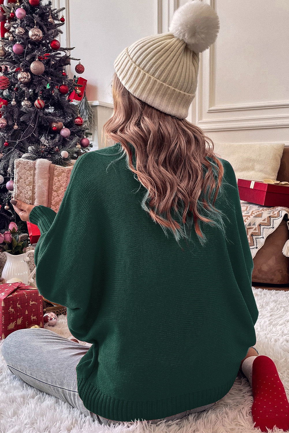 Blackish Green Merry Letter Embroidered High Neck Sweater Dear-Lover Dropshipping