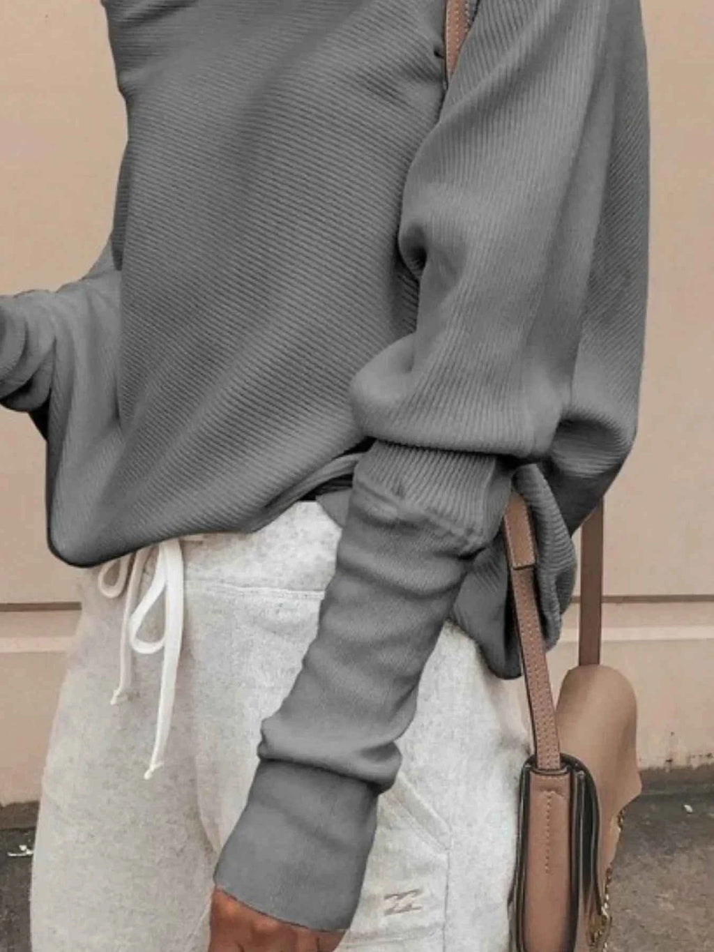 Single Shoulder Ribbed Knit Top.