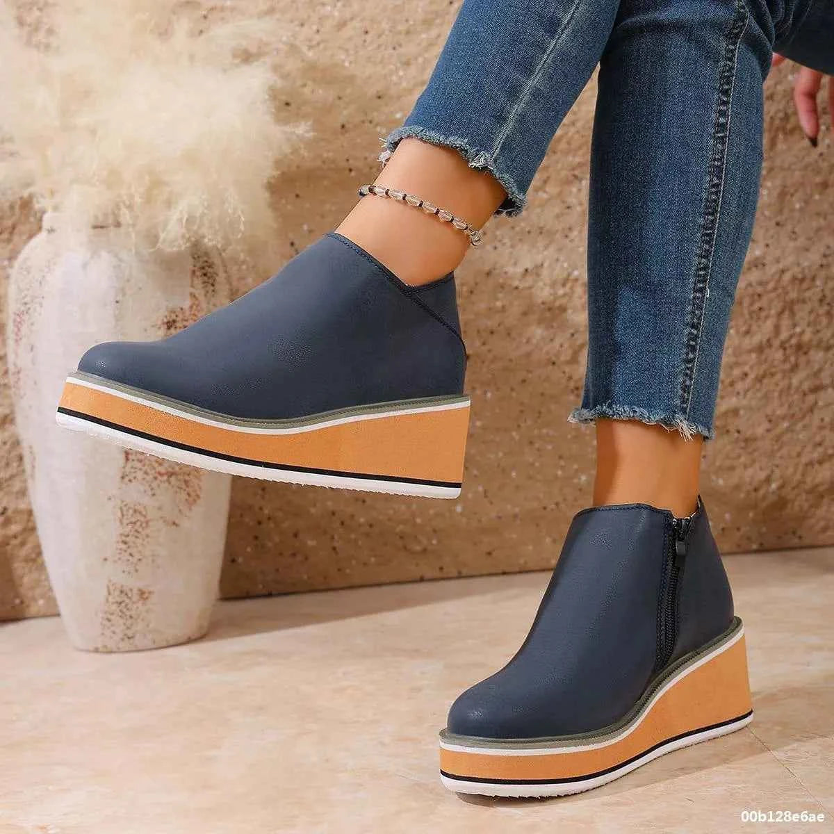 Wedge Ankle Boots with Zipper