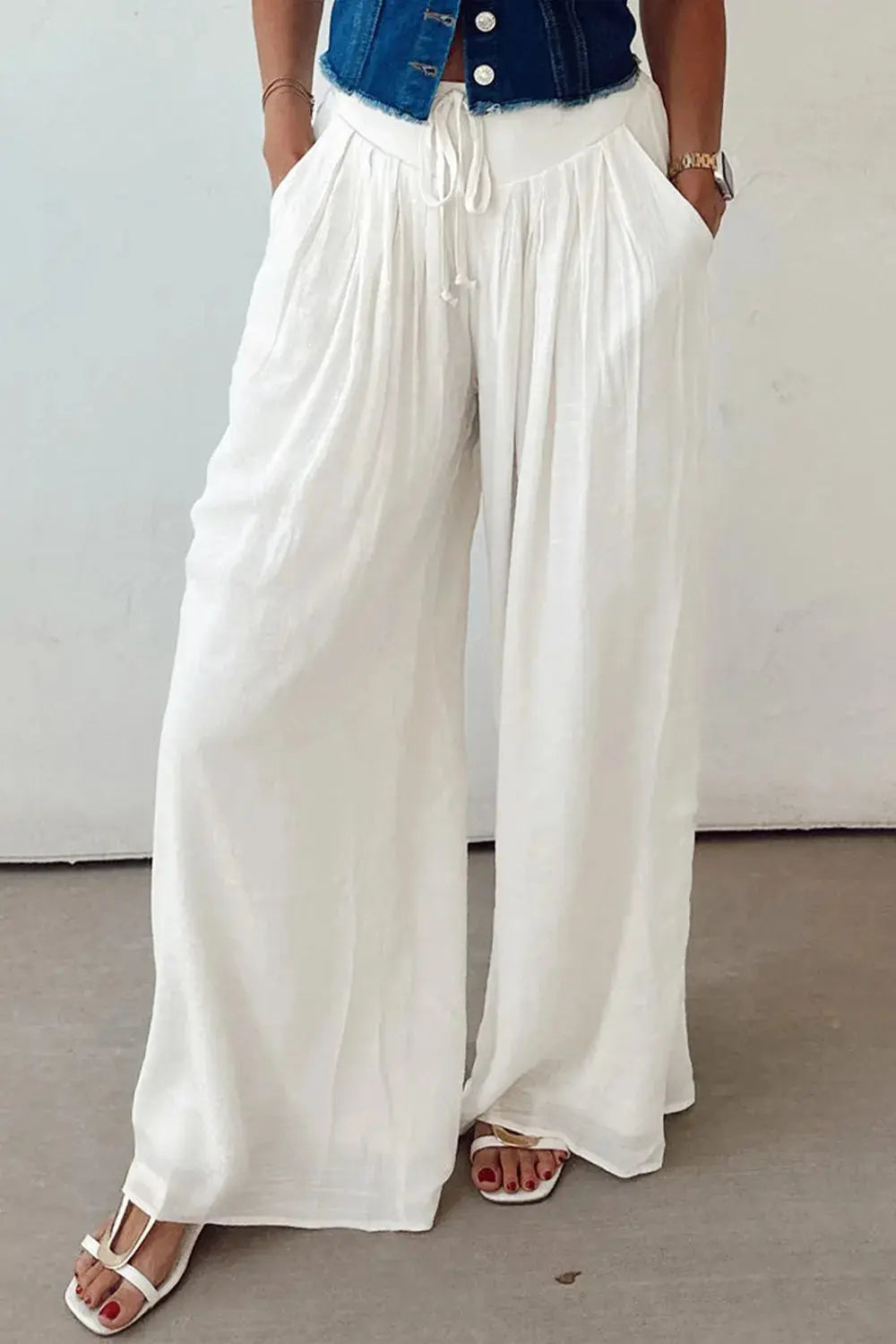 Flowy Wide Leg Pants with Drawstring Waist.