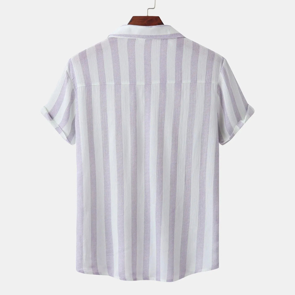 Men's Striped Short Sleeve Button-Down Shirt.
