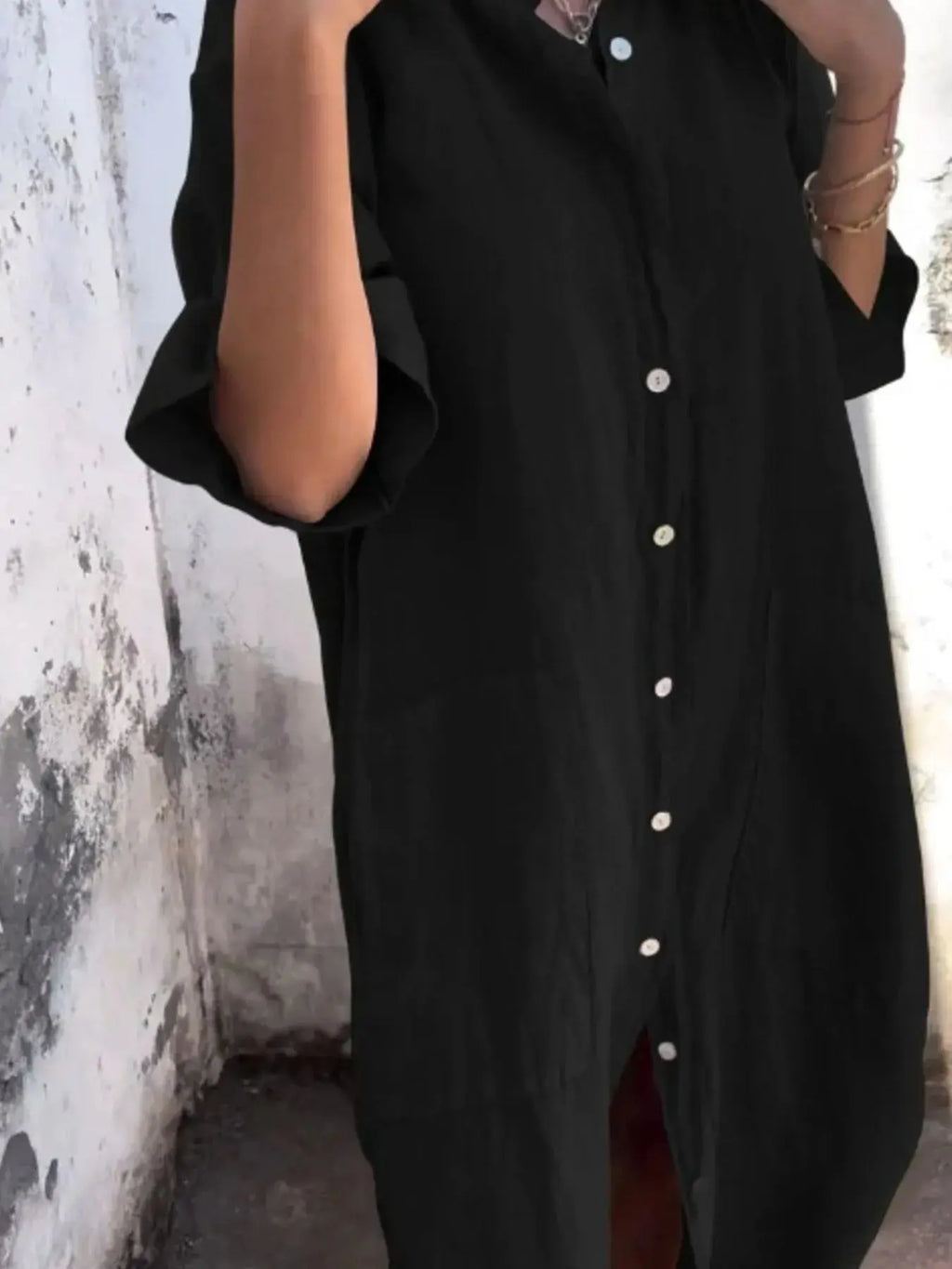 Full Size Casual Linen Button-Down Shirt Dress Plus Size.