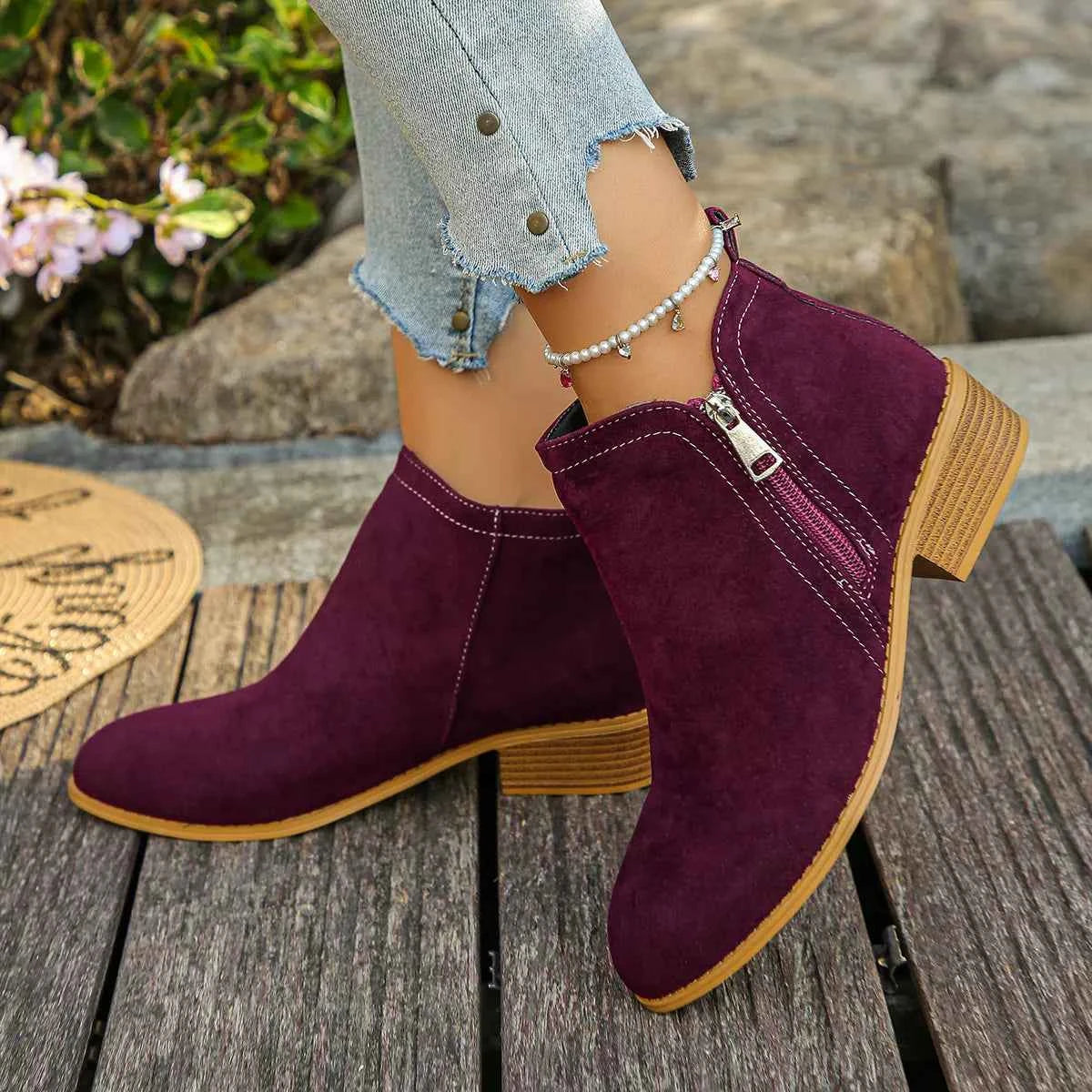 Point Toe Block Heels Boots