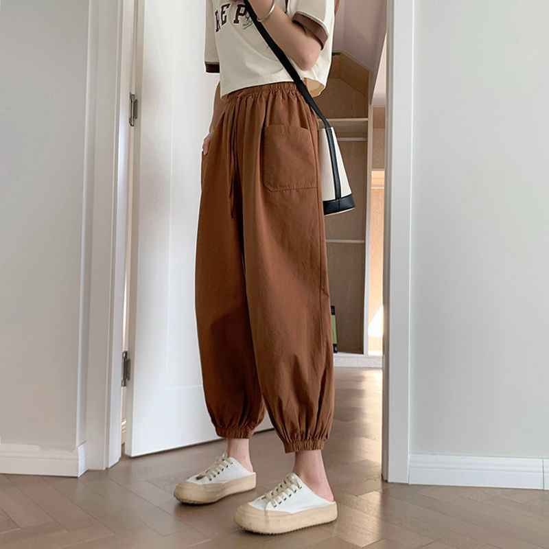 Cotton Harem Trousers Women's Loose Cuffed Wide-Leg Nine-Point High-Waist Casual Slimming Dad Pants
